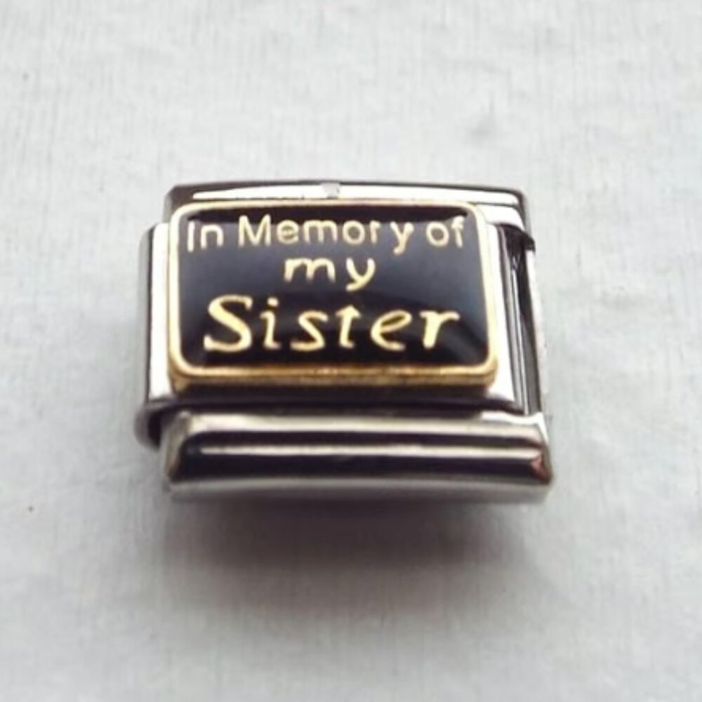In Memory of my Sister enamel 9mm stainless steel Italian charm bracelet link